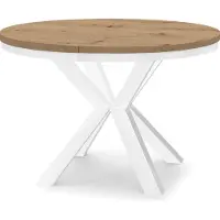 Dekori.Interiors Ausziehbarer runder Esstisch Weiß RAL 120/220 cm, Eiche Artisan mit Ring-Gestell – Loft, rustikal