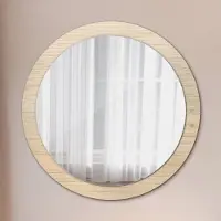 Wallfluent Ø90cm Spiegel - Glasrahmen mit Aufdruck - Wandspiegel Schlafzimmer - Licht Holz