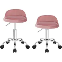 Woltu 2X Bürohocker mit Rollen, Drehhocker höhenverstellbar, Rollrocker mit niedriger Rückenlehne, Arbeitshocker Rosa, Sitzhöhe 43-54,5 cm