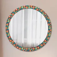 Wallfluent Runder Spiegel mit Modernem Aufdruck - Dekospiegel Wandmontage -geometrisch Früchte und Blätter- Ø100cm