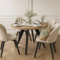 Dekori.Interiors Runder ausziehbarer Esstisch Schwarz LORA 90/140 cm, Eiche Craft Golden mit Buchenholzgestell – Skandi, Loft