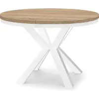 Dekori.Interiors Ausziehbarer runder Esstisch Weiß RAL 120/220 cm, Eiche Sonoma mit Ring-Gestell – Loft, rustikal
