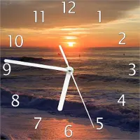 Wallario Design Wanduhr Sonne über dem Meer aus Echtglas, Größe 20 x 20 cm