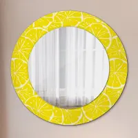 Wallfluent Spiegel - Mirror zum Wandspiegel Schlafzimmer – Schminkspiegel- Zitrone Muster- Ø50cm