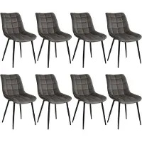 Woltu 8er Set Küchenstuhl, Sitzfläche aus Samt, Metallbeine, Dunkelgrau