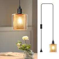 ZMH Hängelampe Vintage Pendelleuchte 1 Flammig Glas Gold Hängeleuchte mit Stecker und Schalter Pendellampe E14 2M Kabel Metall Retro Esstisch Lampe Hängend für Esszimmer Wohnzimmer Küche