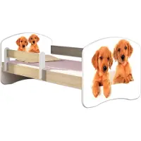 ACMA Jugendbett Kinderbett Junior-Bett Komplett-Set mit Matratze Lattenrost und Rausfallschutz Sonoma 39 Welpen 160x80