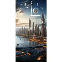 Wallario Design Wanduhr Morgendämmerung der Zukunft aus Echtglas, Größe 30 x 60 cm