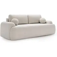 Bettso Design Sofa CLOUDY | Bouclé / Teddy Stoff Weiß | Schlaffunktion & Wellenfederung | Inkl. Kugel-Kissen | 260 cm