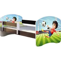 ACMA Jugendbett Kinderbett Junior-Bett Komplett-Set mit Matratze Lattenrost und Rausfallschutz Wenge 13 Fußballer 180x80