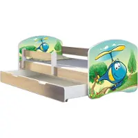ACMA Jugendbett Kinderbett Junior-Bett Komplett-Set mit Matratze Lattenrost und Rausfallschutz Sonoma 35 Hubschrauber 140x70 + Bettkasten