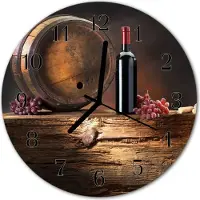 Tulup Glasuhr Wanduhr Küchenuhr Echt-Glas 30fi cm Wein Trauben braun