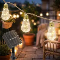 Spetebo LED Solar Lichterkette mit 16 Glühbirnen auf 540 cm - warm weiß - Garten Deko Beleuchtung mit transparenten Lampen an Naturkordel
