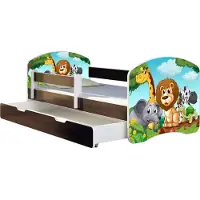 ACMA Jugendbett Kinderbett Junior-Bett Komplett-Set mit Matratze Lattenrost und Rausfallschutz Wenge 02 Animals 160x80 + Bettkasten