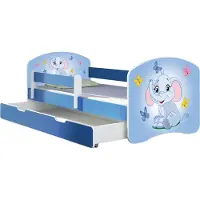 ACMA Jugendbett Kinderbett Junior-Bett Komplett-Set mit Matratze Lattenrost und Rausfallschutz Blau 26 Elefant 160x80 + Bettkasten
