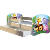 ACMA Jugendbett Kinderbett Junior-Bett Komplett-Set mit Matratze Lattenrost und Rausfallschutz Sonoma 01 Zoo 160x80 + Bettkasten