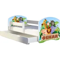 ACMA Jugendbett Kinderbett Junior-Bett Komplett-Set mit Matratze Lattenrost und Rausfallschutz Weiß 02 Animals Name 160x80 + Bettkasten