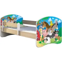 ACMA Jugendbett Kinderbett Junior-Bett Komplett-Set mit Matratze Lattenrost und Rausfallschutz Sonoma 34 Farm 140x70