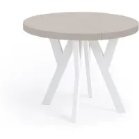 Dekori.Interiors Runder Esstisch Kaschmir PERO 100/200 cm ausziehbar mit weißem Gestell – Loft-Stil, skandinavisch