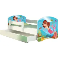 ACMA Jugendbett Kinderbett Junior-Bett Komplett-Set mit Matratze Lattenrost und Rausfallschutz Weiß 09 Meerjungfrau 140x70 + Bettkasten