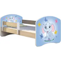 ACMA Jugendbett Kinderbett Junior-Bett Komplett-Set mit Matratze Lattenrost und Rausfallschutz Sonoma 26 Elefant 160x80