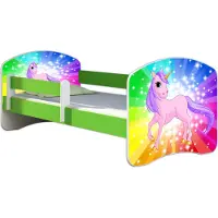 ACMA Jugendbett Kinderbett Junior-Bett Komplett-Set mit Matratze Lattenrost und Rausfallschutz Grün 18 Pony Regenbogen 140x70