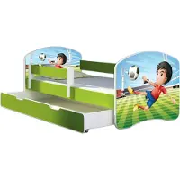 ACMA Jugendbett Kinderbett Junior-Bett Komplett-Set mit Matratze Lattenrost und Rausfallschutz Grün 13 Fußballer 160x80 + Bettkasten