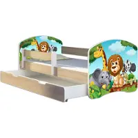ACMA Jugendbett Kinderbett Junior-Bett Komplett-Set mit Matratze Lattenrost und Rausfallschutz Sonoma 02 Animals 160x80 + Bettkasten