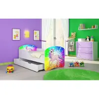 ACMA I Jugendbett Kinderbett Junior-Bett Komplett-Set mit Matratze Lattenrost Weiß 18 Pony Regenbogen 160x80 + Bettkasten