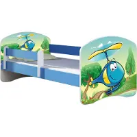 ACMA Jugendbett Kinderbett Junior-Bett Komplett-Set mit Matratze Lattenrost und Rausfallschutz Blau 35 Hubschrauber 140x70
