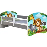 ACMA Jugendbett Kinderbett Junior-Bett Komplett-Set mit Matratze Lattenrost und Rausfallschutz Grau 02 Animals 140x70