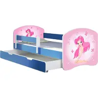 ACMA Jugendbett Kinderbett Junior-Bett Komplett-Set mit Matratze Lattenrost und Rausfallschutz Blau 07 Rosa Fee 180x80 + Bettkasten