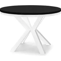 Dekori.Interiors Ausziehbarer runder Esstisch Schwarz RAL 90/140 cm mit weißem Ring-Gestell und massiven Buchenholzbeinen – Loft, rustikal