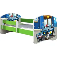 ACMA Jugendbett Kinderbett Junior-Bett Komplett-Set mit Matratze Lattenrost und Rausfallschutz Grün 38 Polizei 180x80