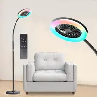 Lapalife Stehlampe mit Ventilator und Fernbedienung RGBW Dimmbar Stehleuchte Verstellbarer Standventilator 3 Windgeschwindigkeiten, Schwarz