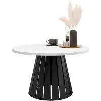 Mirjan 24 Couchtisch Circolo, Wohnzimmer Kaffeetisch, Beine und Seiten aus Stahl (Farbe: Schwarz / Arktisches Weiß)