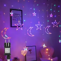 Lapalife LED Stern Mond Lichtervorhang 3,5m Bunt Lichterkette 8 Beleuchtungsmodi Weihnachten Party Garten Deko