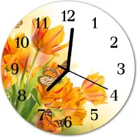 Tulup Glasuhr Wanduhr Küchenuhr Echt-Glas 30fi cm Tulpen orange