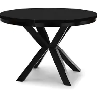 Dekori.Interiors Ausziehbarer runder Esstisch Schwarz RAL 90/190 cm mit Ring-Gestell und massiven Buchenholzbeinen – Loft, rustikal