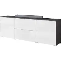 Mirjan 24 TV-Lowboard Vera 180, TV-Schrank mit zwei Drehtüren und zwei Schubladen (Farbe: Matera / Weiß Hochglanz, mit weißer LED Beleuchtung)