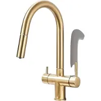 OEM Küchenarmatur, Dual-Handle, Ausziehbare Sprühfunktion, Edelstahl, Gebürstetes Gold