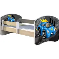 ACMA Jugendbett Kinderbett Junior-Bett Komplett-Set mit Matratze Lattenrost und Rausfallschutz Sonoma 04 Rote Auto 160x80