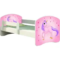 ACMA Jugendbett Kinderbett Junior-Bett Komplett-Set mit Matratze Lattenrost und Rausfallschutz Weiß 17 Pony 180x80