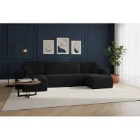 VENASI Wohnlandschaft mit Schlaffunktion Luna U, Schwarz Cordstoff
