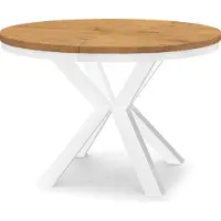 Dekori.Interiors Ausziehbarer runder Esstisch Weiß RAL 110/210 cm, Eiche Lancelot mit Ring-Gestell – Loft, rustikal