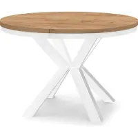 Dekori.Interiors Ausziehbarer runder Esstisch Weiß RAL 120/220 cm, Eiche Craft Gold mit Ring-Gestell – Loft, rustikal