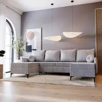 Dekori.Interiors Ecksofa LINZ U-form 281x168 cm mit Bettkasten und Schlaffunktion - Grau (Poso 055)
