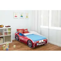 ACMA Jugendbett Kinderbett Auto-Bett Junior Cars Bett Komplett-Set mit Matratze, Lattenrost und Rausfallschutz 140x70 cm - CAR-1