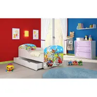 ACMA I Jugendbett Kinderbett Junior-Bett Komplett-Set mit Matratze Lattenrost Weiß 36 Feuerwehr 160x80 + Bettkasten
