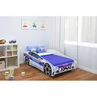 ACMA Jugendbett Kinderbett Auto-Bett Junior Cars Bett Komplett-Set mit Matratze, Lattenrost und Rausfallschutz 160x80 cm - Polizei -3 + NAME
